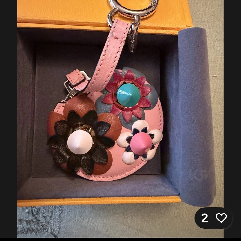 Fendi Pink Leather Floral Keychain Charm with Multicolor Flower Accents - Picture 7 of 10